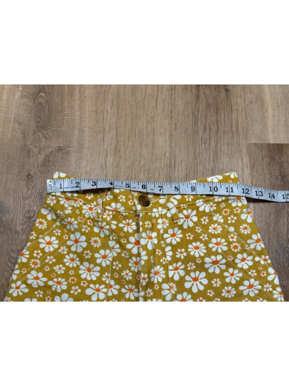Big Bud Press Work Pants XXS Yellow Orange Daisy Print High Rise Cotton Twill Ma - Picture 4 of 7